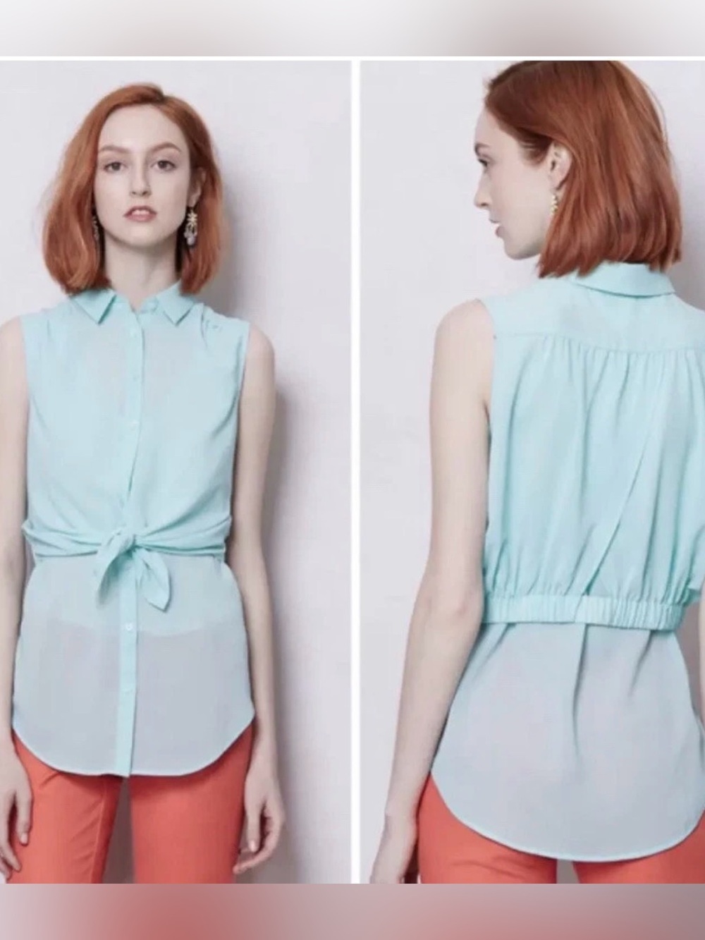 Maeve Mint Sleeveless Double Button Down Blouse